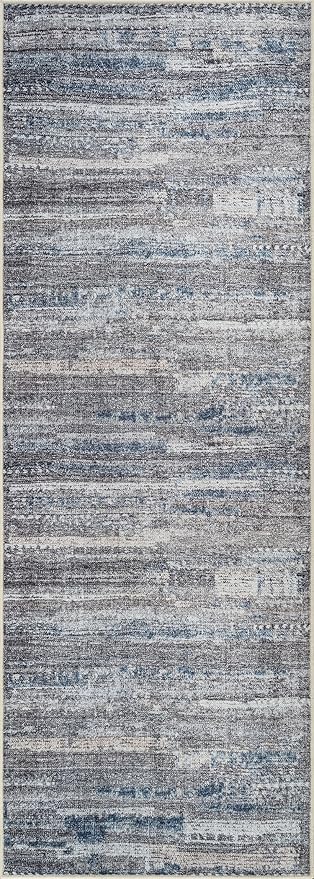 Bloom Rugs Washable Non-Slip 12 ft Runner - Gray/Blue/Blush Modern Abstract Runner for Entryway, Hallway, Bathroom, and Kitchen - Exact Size: 2.5' x 12'