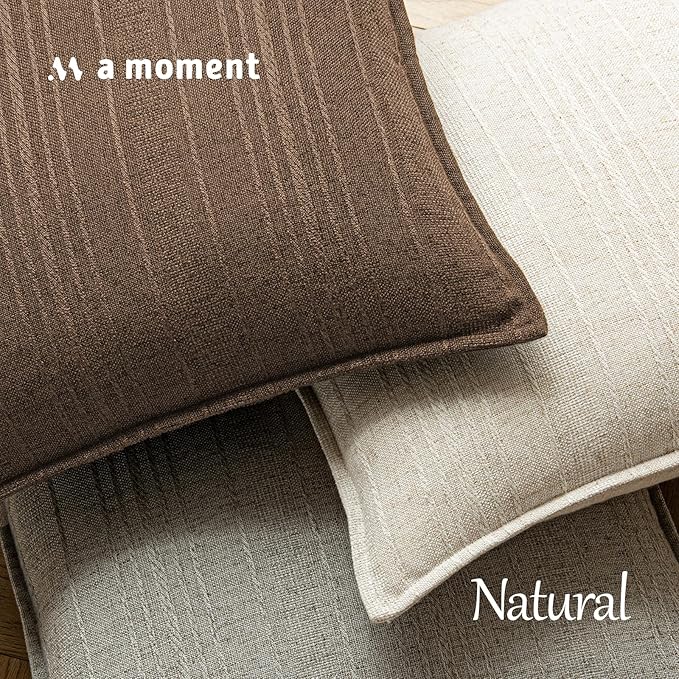 a moment Linen Pillow Covers Set of 2,Boho Farmhouse Throw Pillowcases Neutral Textured Decorative Covers for Couch Sofa,Soft Linen Blend Accent Case Cushion Living Room Home Decor 20"x20"Hazel