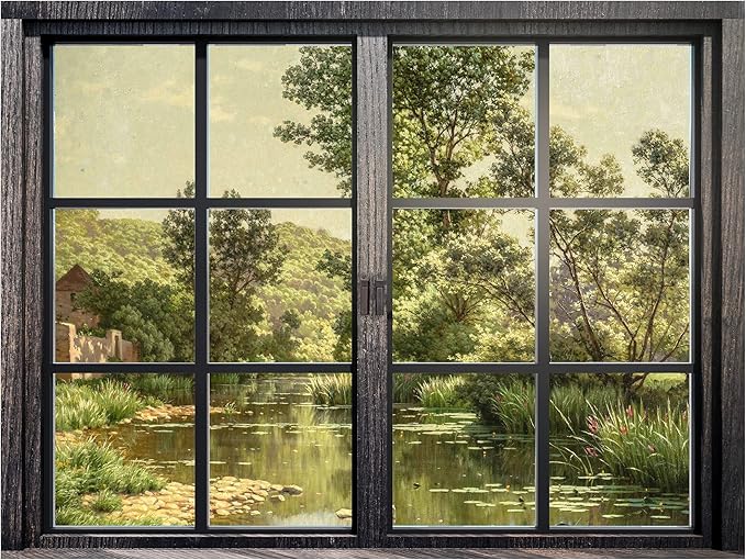 SIGNWIN Removable Wall Sticker/Wall Mural Window View Dark Green Spring Tree Forest Lake Nature Wilderness Fine Art Vintage Decorative Landscape Digital Art for Living Room, Bedroom, Office - 24"x32"