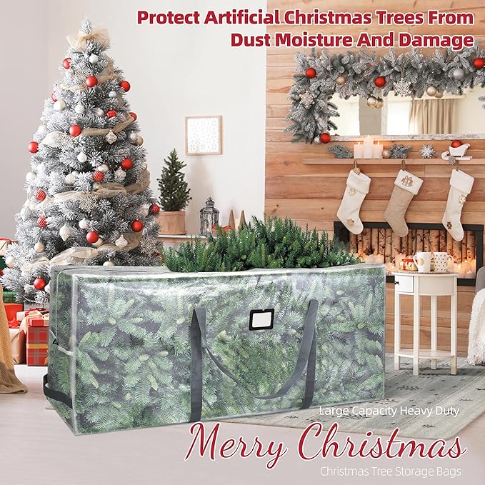 Large Christmas Tree Storage Bags Heavy Duty Tree Bags Holiday Storage Bags Protects From Moisture Or Dust,Alternative To Xmas Tree Storage Box (Transparent, 9 Ft)