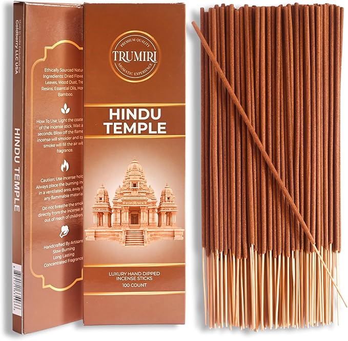 Hindu Temple Incense Sticks - Pack of 100 Insence-Sticks - Made with Natural Non Toxic Raw Ingredients - Sacred Insence Indian Spiritual Agarbatti Insense