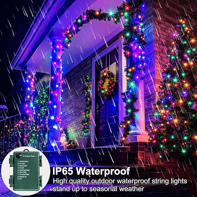 50LED Battery Operated String Lights with Timer 8 Modes Waterproof Outdoor Indoor for Christmas Decor Multicolor 2 Pack