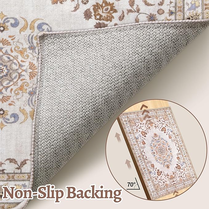 Tangsoo 2x3 Small Rug for Entryway, Washable Area Entry Rugs Non Slip, Persian Neutral Low Pile Soft Area Rugs, Indoor Front Door Boho Throw Rug for Entrance Kitchen Bedroom Bathroom Home Decor