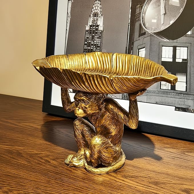 Adorable Monkey Fruit Key Jewelry Tray Bowl Resin Statue Catchall Tray Vintage Decor for Home Office Gift