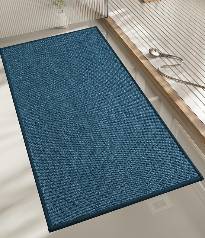 chakme Bathroom Rugs Mat 47x17, Ultra Thin Bath Rug Non Slip Runner Quick Dry Absorbent Bath Mat for Bathroom, (Dark Blue, 47"x17")