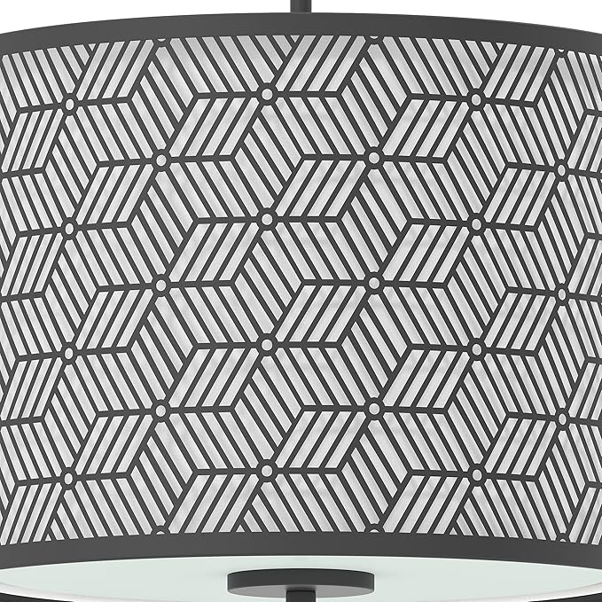 Inlight 14" Wide 3-Light Modern Kitchen Island Drum Pendant Light with Black Metal Frame and White Fabric Shade, Bulb Not Included, IN-0337-3-BK