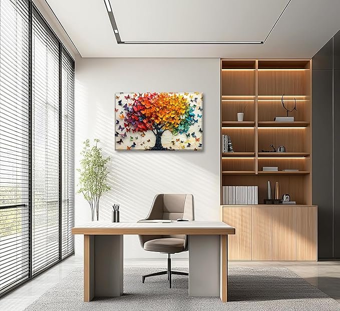 Colorful Butterfly Tree Canvas Wall Art Tree of Life Canvas Painting Picture Wall Decor Cute Butterfly Picture Poster Print Artwork for Wall Living Room Bathroom Bedroom Home Decoration