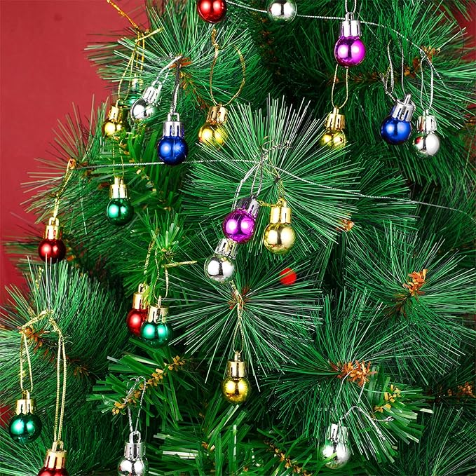 Boao 96 Pcs Christmas Mini Balls Ornaments Miniature Xmas Tree Ornaments Multicolour Shiny Small Hanging Decorations for Christmas Holiday Party Decor(0.59 Inch,Multicolor Balls)