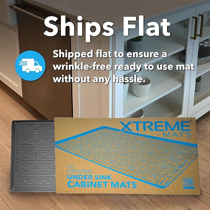 XTREME MATS Waterproof Undersink Mat (Gray 22" 1/4 x 22 1/4) Cabinet Base Liner for Kitchen & Laundry Cabinets Catches Leaks Prevents Damage Flexible Sink Driptray