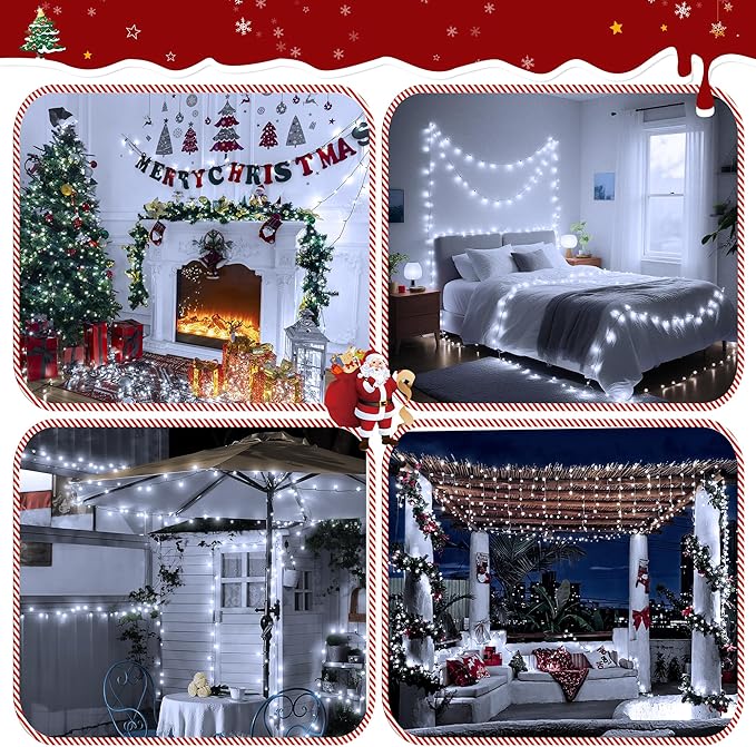 394FT 1200 LED Christmas Lights Outdoor, White Christmas Tree Lights Plug in, 8 Modes Twinkle String Light for Bedroom Wedding Party Ceiling Xmas Home Decoration