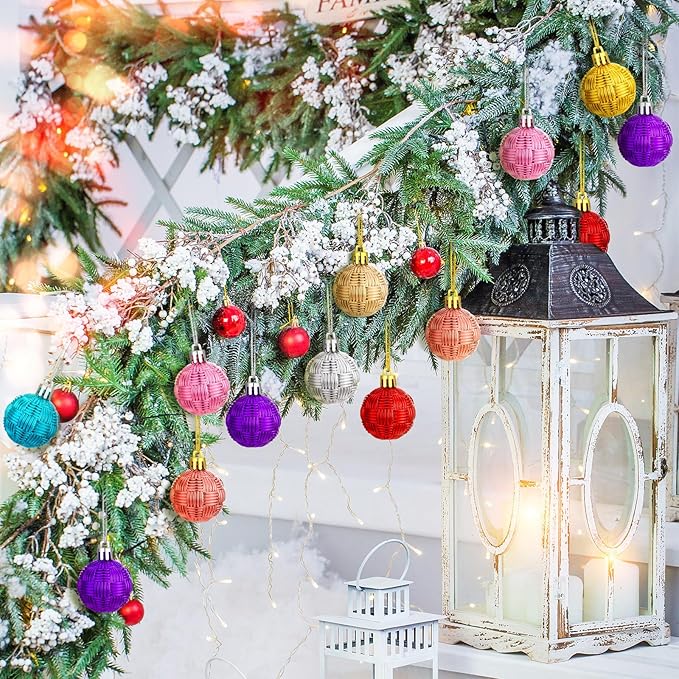 Boao 96 Pcs Christmas Mini Balls Ornaments Miniature Xmas Tree Ornaments Multicolour Shiny Small Hanging Decorations for Christmas Holiday Party Decor(1.57 Inch,Pastel Color Balls)