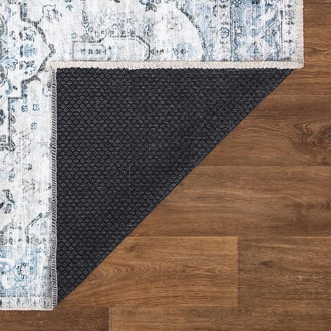 Bloom Rugs Caria Washable Non-Slip 5x7 Rug - Ivory/Blue/Gray Traditional Area Rug for Living Room, Bedroom, Dining Room, and Kitchen - Exact Size: 5' x 7'