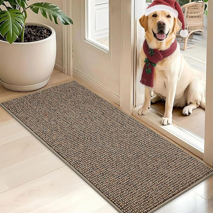 BEQHAUSE Dirt Trapper Door Mat 20" x 48", Non-Slip Washable Doormats Entrance Mat, Dirt Resistant and Absorbent Welcome Mat, Low Profile Floor Mats for Front Back Door and Entryway, Beige