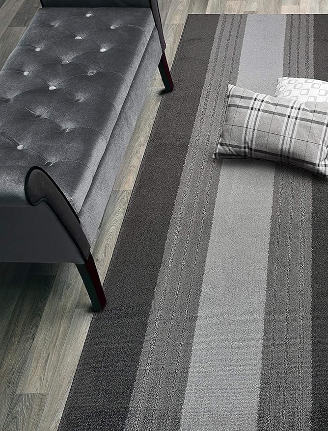 Custom Size Hallway Runner Rug, Slip Resistant, 26 Inch Wide X Your Choice of Length, Lines Anthracite, 26 Inch X 28 feet
