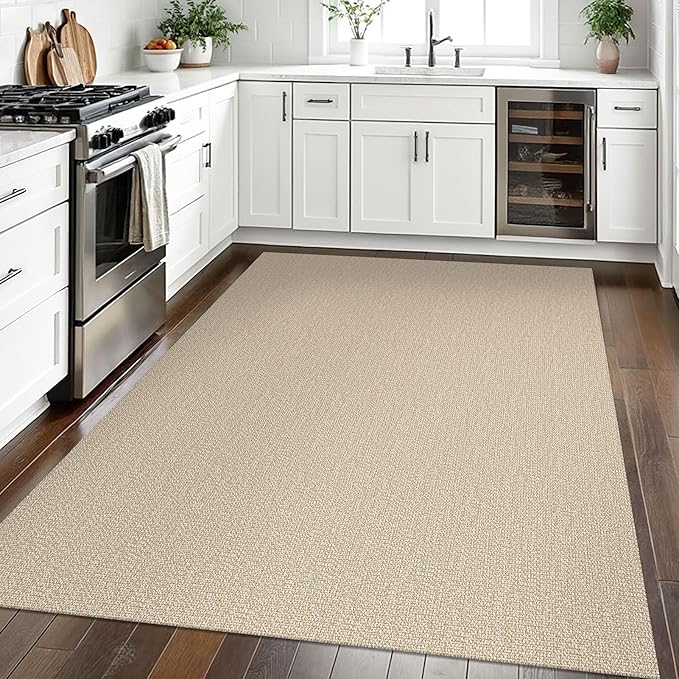 EARTHALL Washable Area Rugs 5x7 Ft Non Slip Living Room Rugs Cotton Rubber Backed Dining Room Rug Braided Bedroom Rugs Indoor Outdoor Floor Carpet for Living Room, Bedroom, Dining Room, Send/Beige