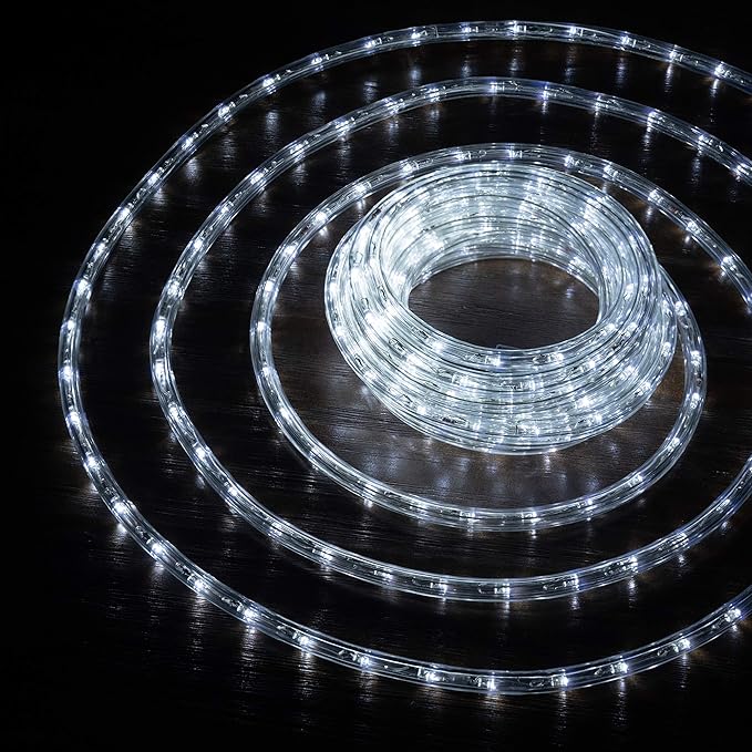 WYZworks 108LEDs, 10ft LED Outside Rope Lights, Waterproof Permanent Outdoor ETL Certified Connectable Clear Tube, Christmas Palm Tree Holiday Decorative Landscape Patio Accent Lighting - Cool White