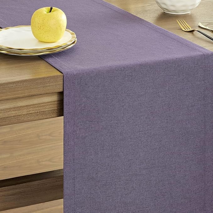 ZeeMart Basic Linen Style Table Runner, 14 x 48 Inch Dark Purple Chambray, Rustic Farmhouse Purple Table Runners 48 Inches Long, Everyday Polyester Table Runner - Machine Washable & Easy Care