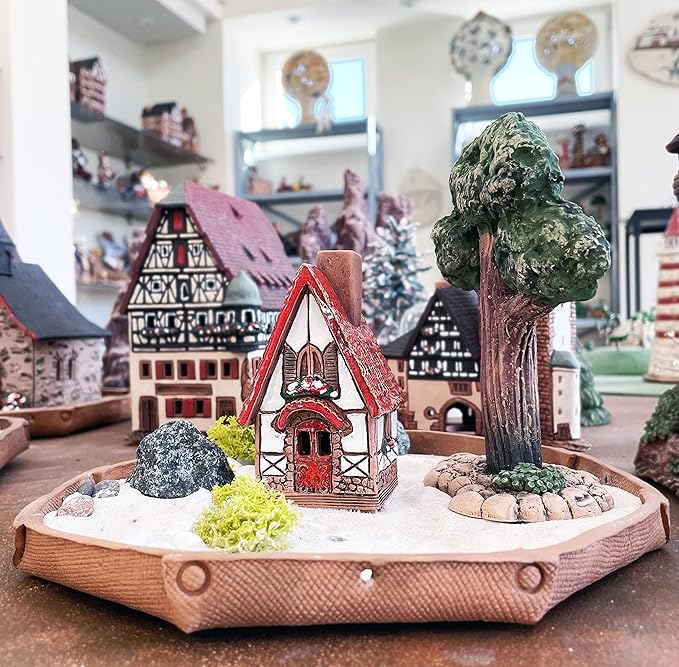 Ceramic Houses and Villages Collection - Collectible Handmade Christmas Village House Miniature Fantasy Room Decoration - Cone Incense Holder R504WR