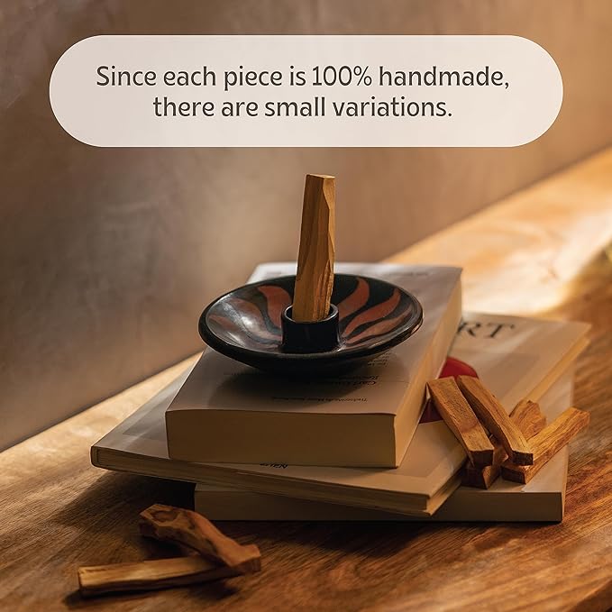 Luna Sundara Authentic Peru Pottery Palo Santo Stick Holder and Incense Holder with 5 Palo Santo Sticks Handmade Ceramic Smudge Bowl Sage Holder Red Gift Set