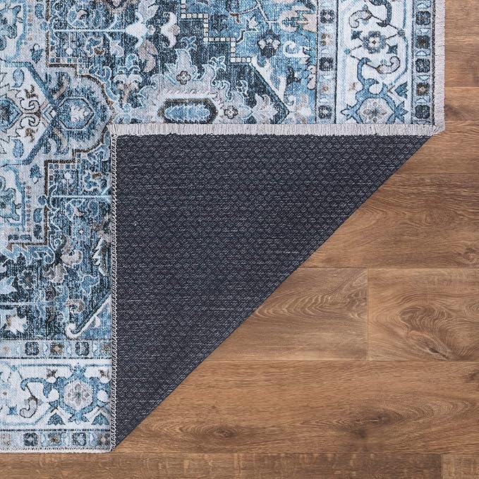 Bloom Rugs Washable Non-Slip 2x3 Rug - Navy Blue Traditional Oriental Area Rug for Living Room, Bedroom, Dining Room, and Kitchen - Exact Size: 2' x 3'