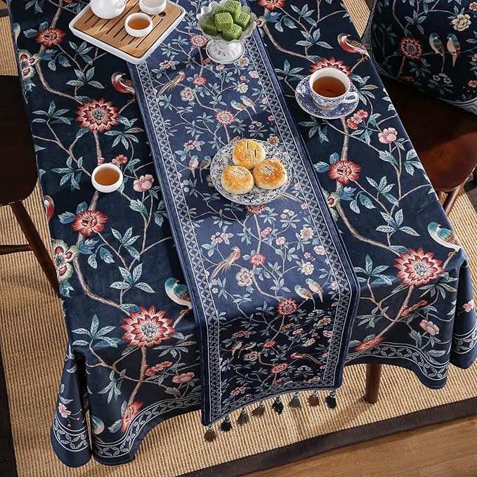 patdrea Vintage Chinoiserie Floral Table Runner Farmhouse for Home Kitchen Dining Decor Parties Family Dinners 12"*71"