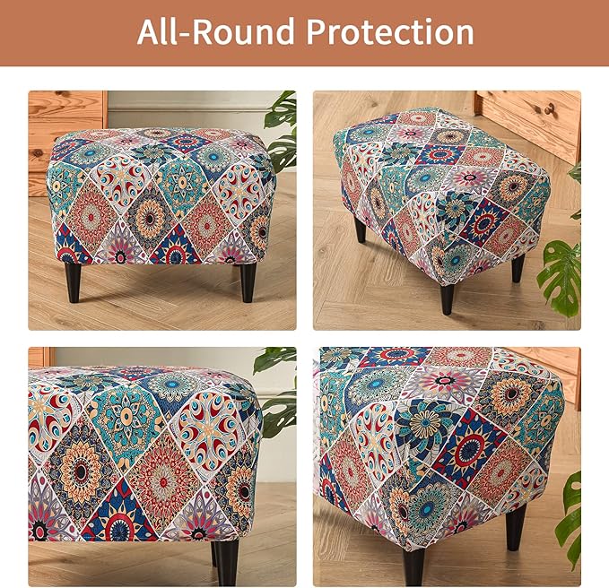 Eco-Ancheng Ottoman Cover Rectangular Storage Ottoman Slipcover Footrest Stool Covers with Nonslip Elastic Bottom