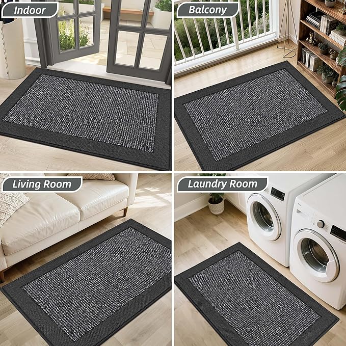 BEQHAUSE Indoor Door Mat 32" x 48", Dirt Trapper Door Mats Non-Slip Entryway Rugs Washable, Resist Dirt Absorbent Welcome Mat, Low Profile Floor Mats for Front Back Door and Entryway, Charcoal