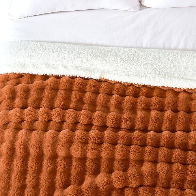 60x80 Inches Ultra-Soft Fuzzy Faux Fur Plush Twin Size Blanket - Thick, Warm Sherpa for Couch, Sofa, Bedroom, Camping - Decorative Blanket for Cozy Warmth, Bubble Dark Brown