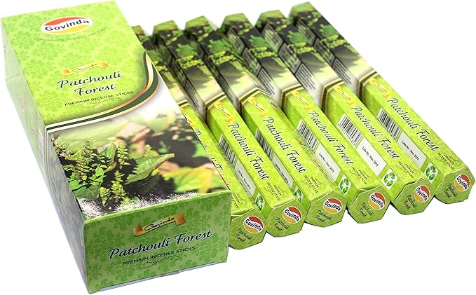 Govinda Incense - 120 Incense Sticks, Premium Incense, Masala Coated (Patchouli Forest)