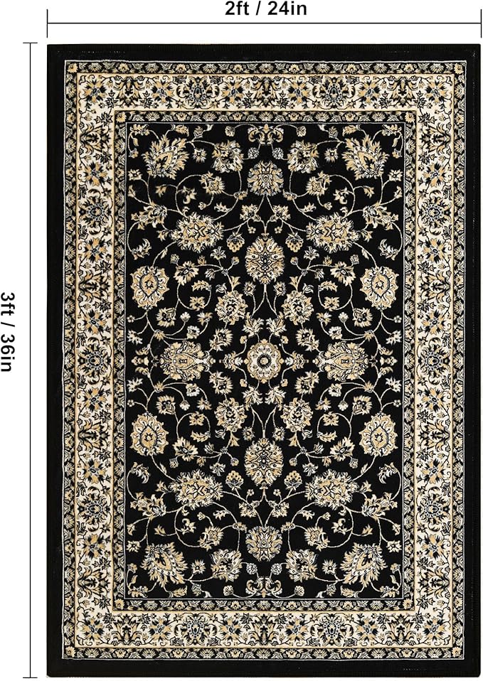 XWZO Entryway Area Rug 2x3ft — Soft Low Pile Door Floor Mat with Non-Slip Backing for Bedroom Bathroom Kitchen Laundry, Spill Resistant Washable Small Indoor Carpet for Doorway & Entrance, Black
