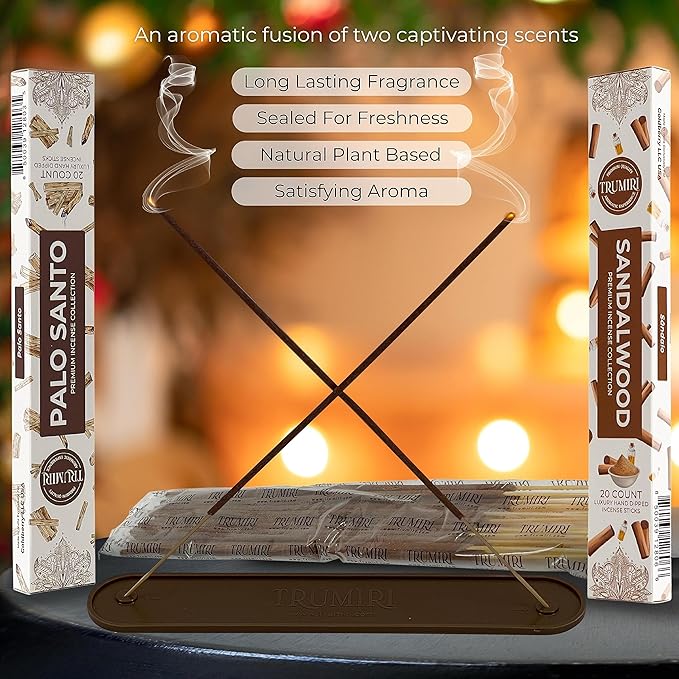 Trumiri Incense Combo Pack - 40 Incense Sticks - 20 Palo Santo + 20 Sandalwood - All Natural