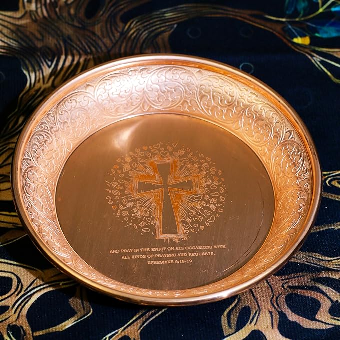 Copper Offering Prayer Ritual Bowl Plate - Great for use Meditation,Smudging, Incense,Candle Dish, Ash Catcher,Witches,Jewelry Dish (Ephesians 6:18-19)