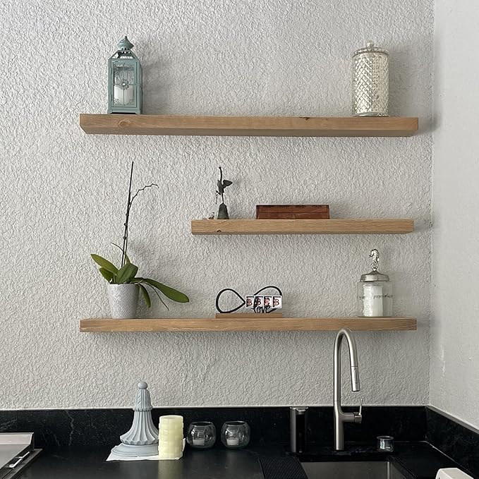 joelsantiques 48 Inch Wooden Floating Shelves for Wall - 48x6x2 in - Made of Natural Wood - Long Heavy Duty Rustic Wall Shelves for Bedroom - Perfect for Living Room, Kitchen - Beige