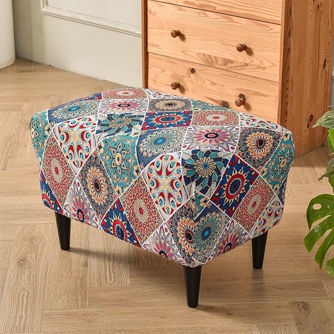 Eco-Ancheng Ottoman Cover Rectangular Storage Ottoman Slipcover Footrest Stool Covers with Nonslip Elastic Bottom