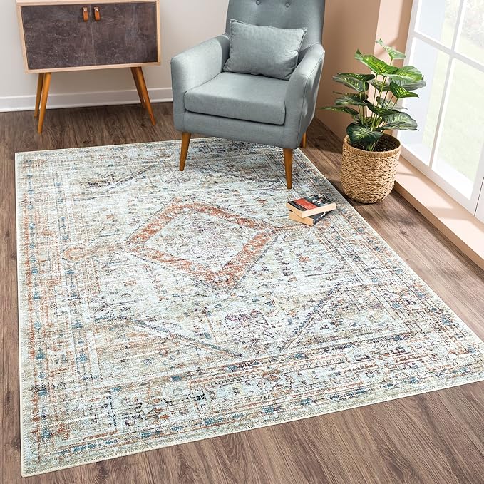 Bloom Rugs Washable Non-Slip 3' x 5' Rug - Peach/Beige Traditional Area Rug for Living Room, Bedroom, Dining Room, and Kitchen - Exact Size: 3' x 5'