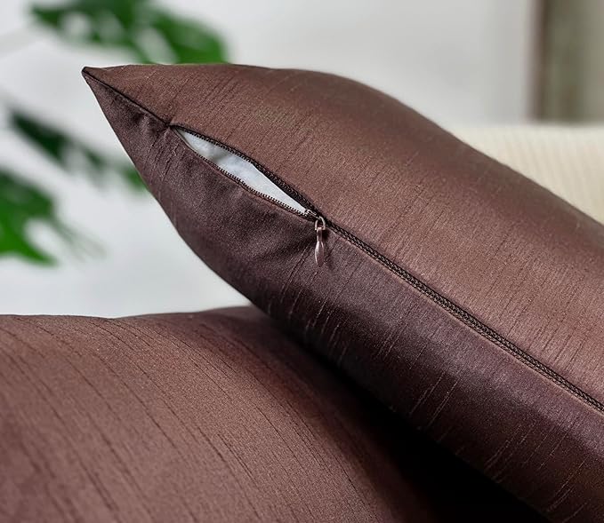 Aiking Home 12x24 Inches Faux Silk Rectangular Throw Pillow Cover, Zipper Closure, Brown (Set of 2)