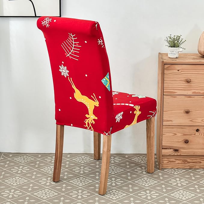 Senllori Dining Room Chair Covers Set of 6,Printed Pattern Parsons Chair Slipcovers Removable Washable Kitchen Seat Dining Chairs Protector Cover for Home or Party