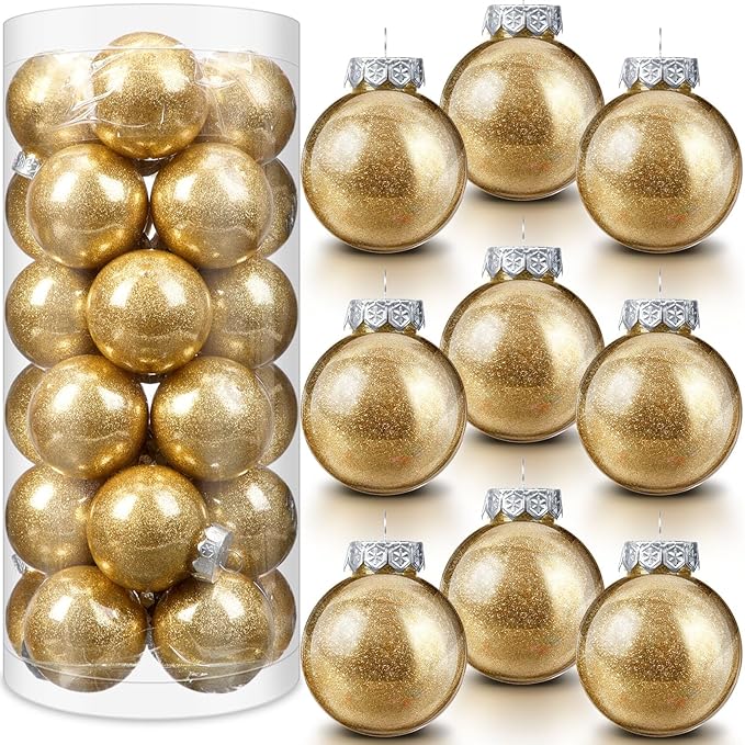 Soaoo 24 Pcs Christmas Ball Ornament 2.36 Inch Shatterproof Glitter Ball for Christmas Tree Decoration Small Hanging Xmas Tree Ornament for Xmas Holiday Wedding Party(Gold)