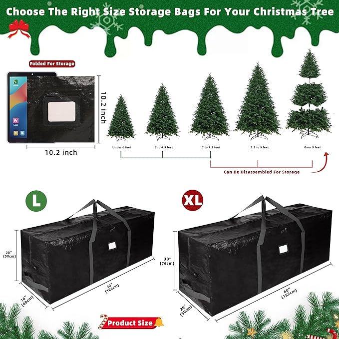 Large Christmas Tree Storage Bags Heavy Duty Tree Bags Holiday Storage Bags Protects From Moisture Or Dust,Alternative To Xmas Tree Storage Box (Black, 7.5 Ft)