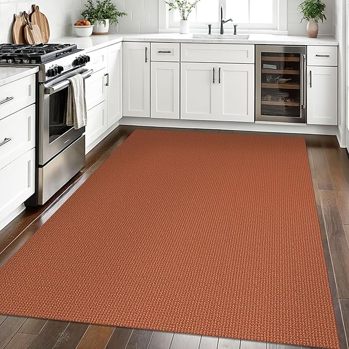 EARTHALL Woven Area Rugs 5x7 Ft Washable Living Room Rugs Non Slip Rubber Backed Dining Room Rug Braided Bedroom Rugs Indoor Floor Carpet for Living Room, Bedroom, Dining Room, Rustic Orange/Tan