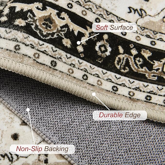XWZO Washable Hallway Runner Rug 2x8ft — Non-Slip Low Pile Area Rug with Rubber Backing, Spill Resistant Soft Vintage Floor Carpet Runner for Kitchen Entryway Doorway Bedroom Corridor, Brown Beige