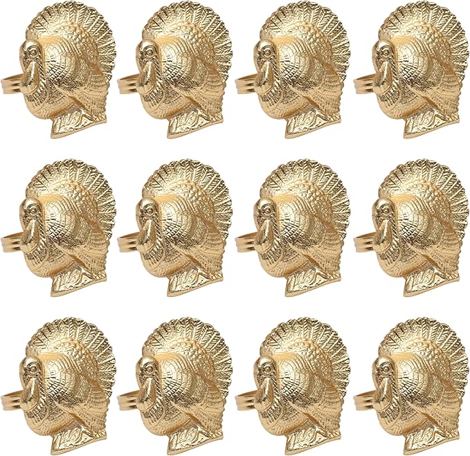 ALPHA Living HOME Turkey Bird Gold Napkin Rings Set of -12 for Dinner Parties, Weddings Receptions, Family Gatherings, or Everyday Use - Set Your Style with Daily Use Table Décor Accessories