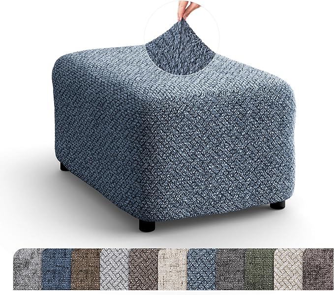 PAULATO BY GA.I.CO. Ottoman Slipcover - Stretch Stool Sofa - Pouf Protector for Pets and Kids - Soft Ottoman Cover - Durable Furniture Slipcovers - Microfibra Print Collection - Venezia Blue