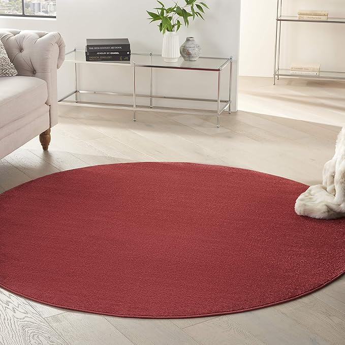 Nourison Home Essentials Solid Contemporary Brick Red 6' Round Area Rug , 6' X 6'Round