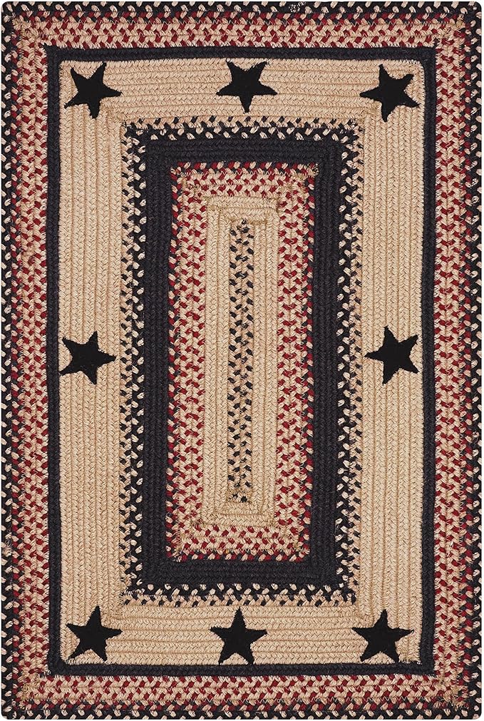 Homespice Primitive Star Gloucester Jute Braided Runner Rug 22x72 - Primitive Style Black and Tan Runner Rug for Kitchens and Hallways