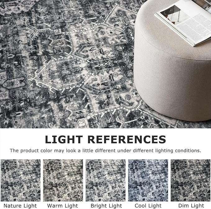 2x3 Washable Rug for Entryway, Moss Charcoal Soft Traditional Printed Area Rug with Non-Slip Kitchen Rugs, Low-Pile Medallion Indoor Door Mat, Small Carpet for Entrance Kitchen Foyer