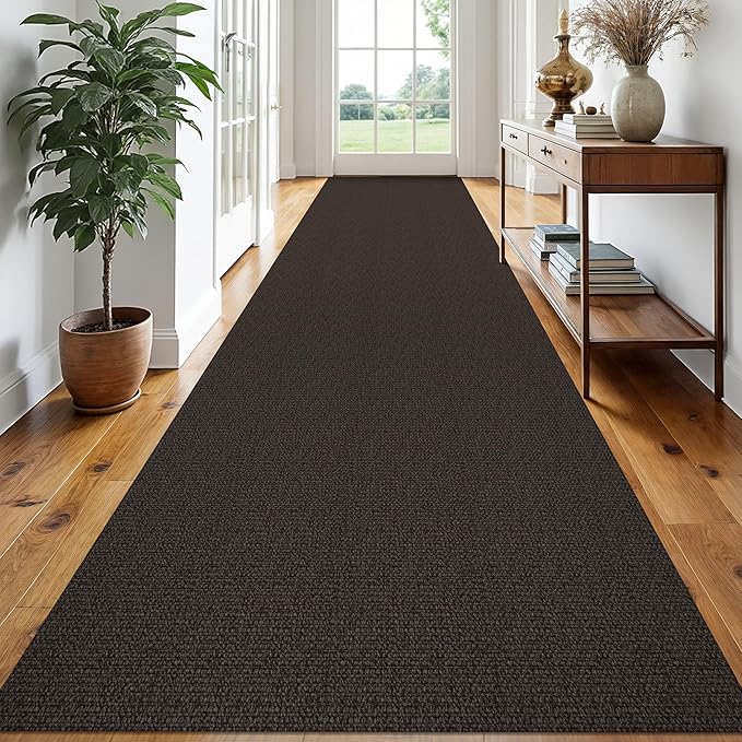EARTHALL Extra Long Runner Rug 3x18 Ft Washable Runners for Hallways Cotton Non Slip Entryway Runner Braided Kitchen Runner Indoor Outdoor Carpet Runners for Hotels, Officel, Stair, Taupe/Coffee