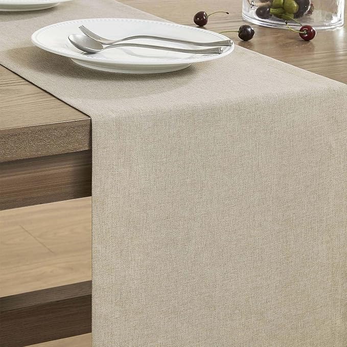 ZeeMart Basic Linen Style Table Runner, 14 x 36 Inch Natural Chambray, Rustic Farmhouse Neutral Beige Table Runners 36 Inches Long, Everyday Polyester Table Runner - Machine Washable & Easy Care