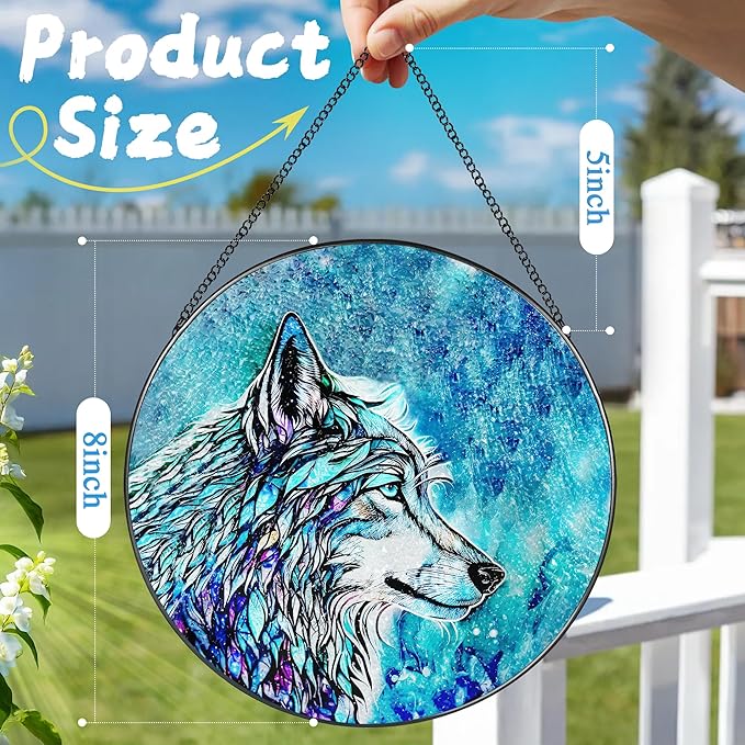 Stained Glass Window Hanging, Stained Glass Suncatcher, Wolf Sun Catcher, Window Hanging Decor, Wolf Lover Gift, Gifts for Fathers Day or Mathers Day, Christmas or Birthday Gift, Gifts for Women Men