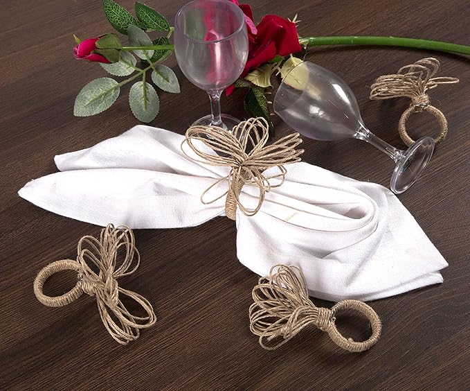 Natural Jute Napkin Ring Set of 12 - Fancy Elegant Beautiful Decorative Napkin Holder for Dining Table Décor, Farmhouse, Easter, Dinner, Party, Wedding, Thanksgiving, Holiday, New Year Everyday Use